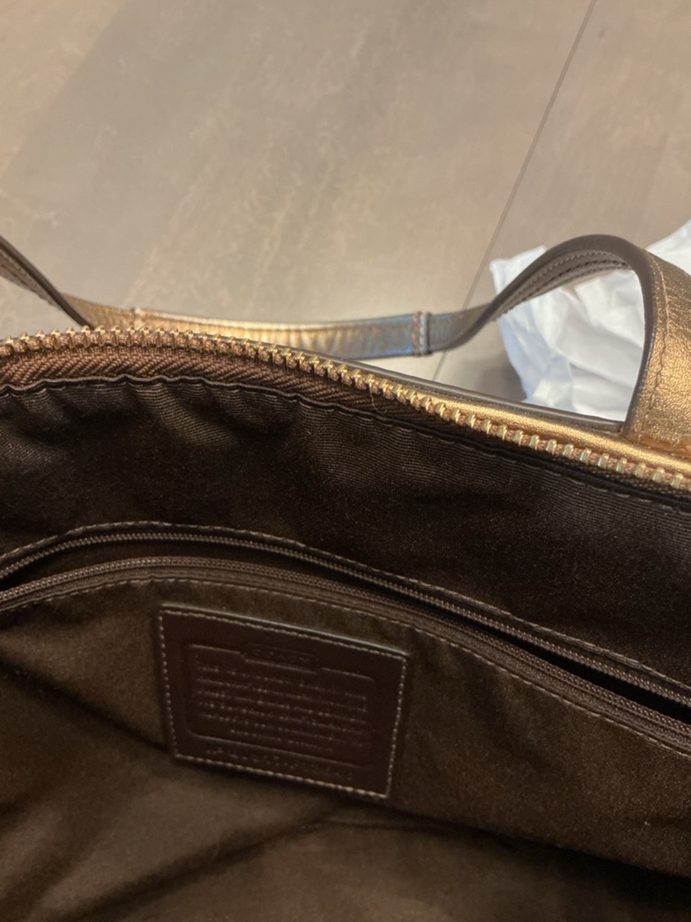 Coach Brown Signature Tote with Metallic Bronze Trim w/Hang Tag & Charm EUC - Picture 8 of 10